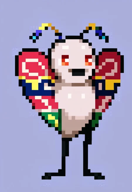 score_9, score_8_up, score_7_up, source_anime, BREAK, solo, looking at viewer, <lora:Leanboox-Sprite-Style-pdxl_Fp:1>, simple background, full body, pixel art, pokemon \(creature\), <lora:Mothman-pdxl_Fp:1>, mothman, red eyes, open mouth, antennae, standing, no humans,
