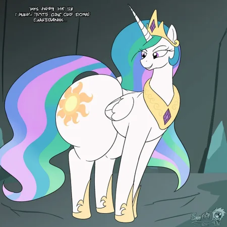 masterj291´Style, my little pony,princess celestia(mlp), solo,ass, cave, detailed background, equid, equine, fat ass, female, feral, feral female, gem, huge ass, huge butt, jiggling, male, male/female, mammal, pony, quadruped,thick thighs,alicorn.
