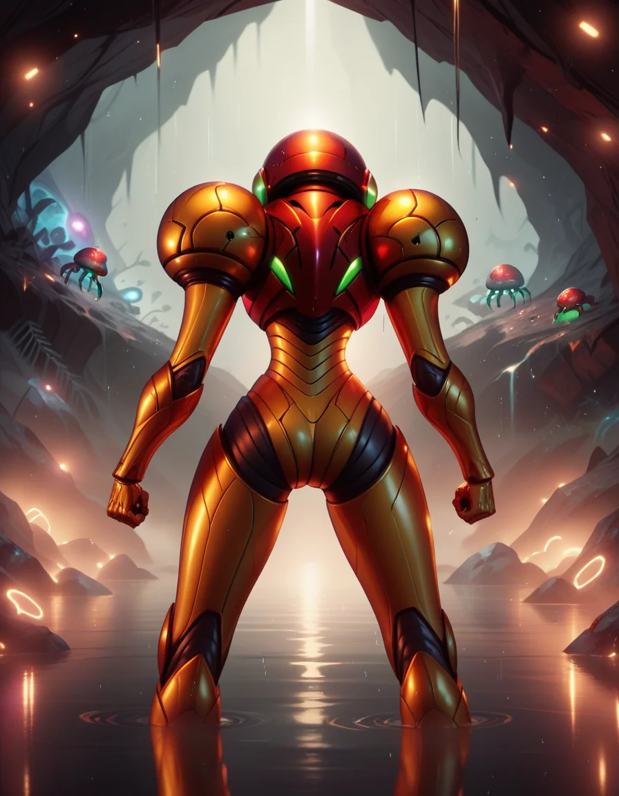 score_9, score_8_up, score_7_up,score_6_up, score_5_up, score_4_up ,1girl, solo,
SamusDGarmor,
powersuit, glowing,
helmet,
science fiction, rain, metroid \(creature\), galaxy, cave, night, dim lighting,
clenched hands,
eyes,
fog,
from behind,
<lora:Samus DALL E 3 PonyXL-000003:1>