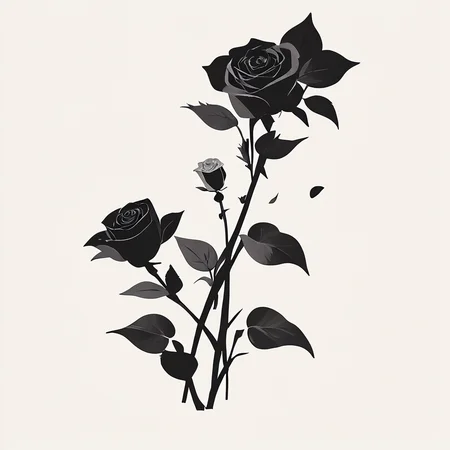 Minimalist Vector Art, ArsMJStyle, A black and white vector illustration of a single rose with a long stem, seen from the side. The petals are slightly open, and the background is pure white, drawing attention to the delicate lines of the flower. The mood is elegant and serene. rose, flower, silhouette, monochrome, greyscale, nature, simple background, white background, side view. core_9, score_8_up, score_7_up, score_6_up, <lora:Minimalist_vector_artPony:1>
