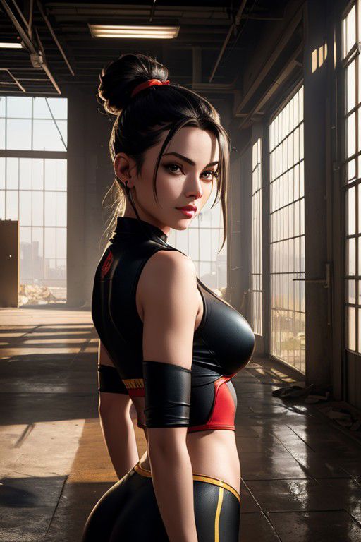 <ti:SkinDetail> <ti:HairDetail> <ti:epiCNegative> , masterpiece, ultra detailed background, intricate detail, highly detailed, fine details best quality, hyperdetailed face, 1girl, solo, complex detailed background, cowboy shot, smile, holding a cellphone, from side,  dynamic lighting, volumetric lighting, cinematic lighting, Trending on Artstation, Unreal engine, WLOP, Artgerm, raytracing, Splash Art, Global Illumination, IMAX, Cinema 4D, 8k resolution concept art, 12k 3D, the best quality, analog style, redshift style, posing for photoshoot, abandoned industrial warehouse interior background, Azula, topknot, cleavage, Azula from the Last Airbender