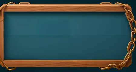 <lora:WoodenMenu_v3:0.75> old wooden rectangle with (chain:1.1), blue background