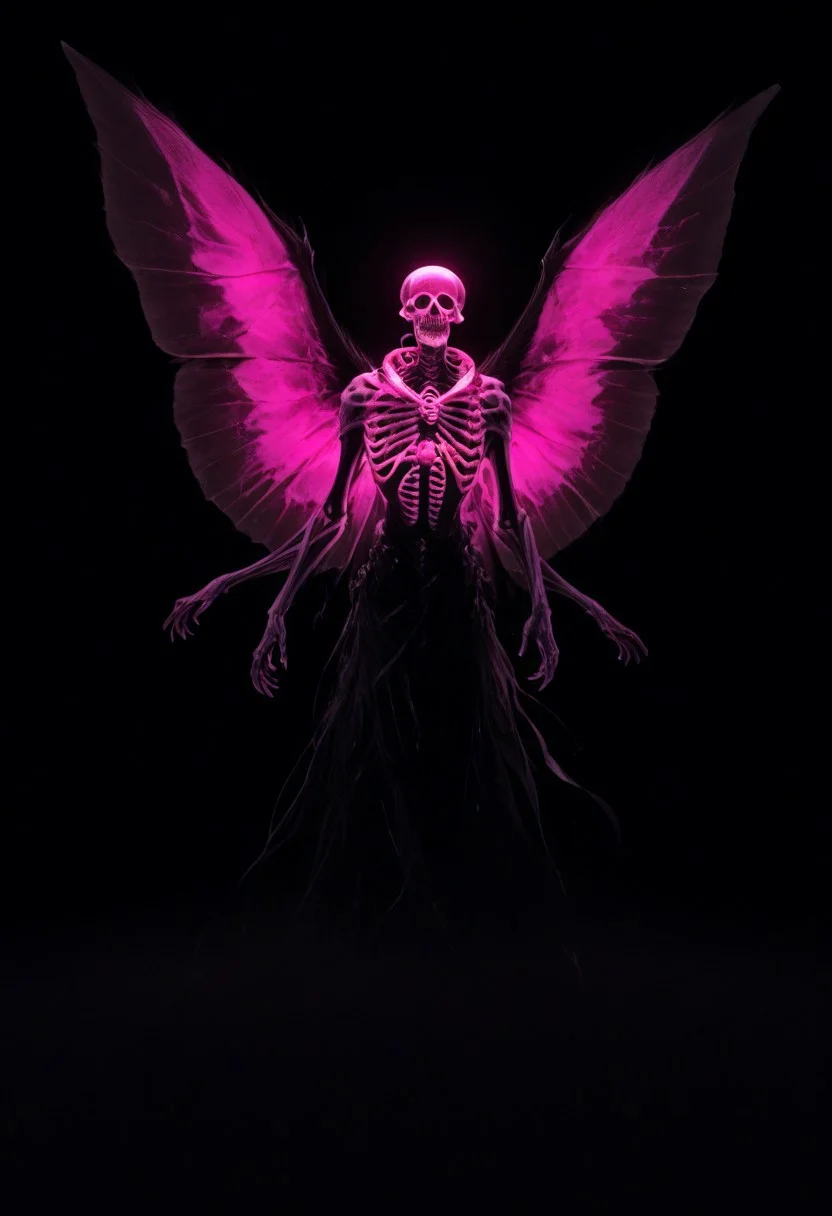 score_9, score_8_up, score_7_up, score_6_up, score_5_up,  <lora:neonXLP:1> . eldritch , realistic neon, skeleton, solo, 1boy, male focus, black background, wings, simple background, glowing