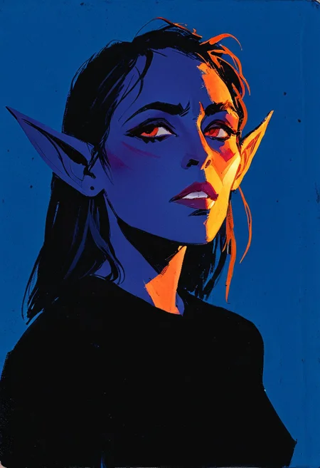 (resplendent highlighting) in the style of casual line and wash sketch, hauntingly beautiful, a drawing of a githyanki woman with, very small nose, pointed elf ears (detailed anatomy and defined musculature:1.0) prominent cheekbones, looking at viewer (elated expression:1.2), focus on the face, strong stance (ultraviolet hues:1.0) bill sienkiewicz and marilyn minter influence, high-contrast lighting, rough details, dark-black sweater, backdrop of salt flats and mono lake, aidmamj6.1, 3xpr3sgg0th1cn30n1nc4s3, ExpresHGothicNeonIncaseUOC, ExpresHGothicNeonIncase