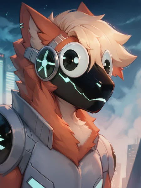 score_9, score_8_up, score_8, protogen, male, anthro, digital painting, black eyes, googly eyes, cyber city, cyberpunk, night, neon, <lora:princess_xl_v2:1>, <lora:Smooth Anime Style LoRA XL:1>, <lora:LoraGooglyBYXL_bygooglyeyes:1>
