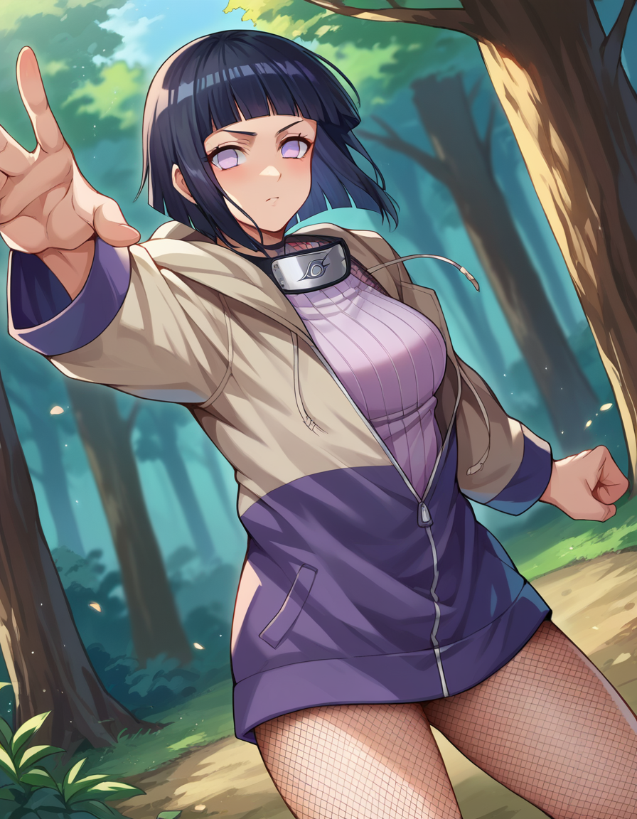 score_9, score_8_up, score_7_up, source_anime,
hinatahyuuga, <lora:hinata-hyuuga-ponyxl-lora-nochekaiser:1>,
hinata hyuuga, byakugan, black hair, blunt bangs, short hair,
fishnets, forehead protector, jacket, konohagakure symbol, closed jacket, brown jacket,
outdoors, forest, nature, fighting stance,
looking at viewer, dutch angle, cowboy shot,