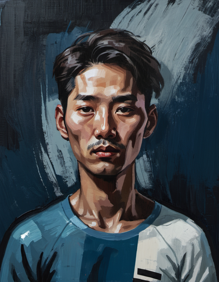surreal painting, portrait of a Korean surfer, dark theme, abstract painting background,  <lora:DiscoDeliriumXL-v1.2:0.8>