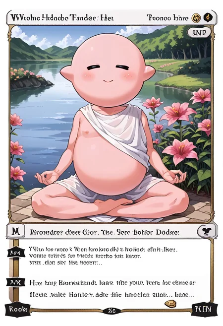 score_9, score_8_up, score_7_up,
source_anime,
BREAK
soro,LongKirby, pink body, blush,
sleeping,
closed eyes,
closed mouth,
droolong,
BREAK
hud_m3dit4tion, indian style, sitting, on floor,barefoot,
c4rd,english text,character name, shiny card,
outdoors, lake, day, flower,
facing viewer,