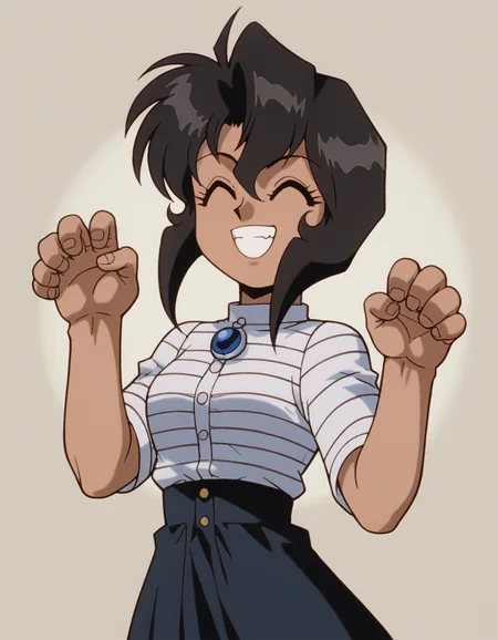 zPDXL, score_9, score_8_up, score_7_up, source_anime, 1girl, solo,
<lora:Gunsmith_ver3:1> gnsmth, rally, dark-skinned female, black hair, blue eyes, short hair , (closed eyes:1.2), smile, paw pose, witch wearing black gold silk shirt, tattered skirt, pointed hat with intricate spiderweb lace overlay, sheer stockings, velvet flats,