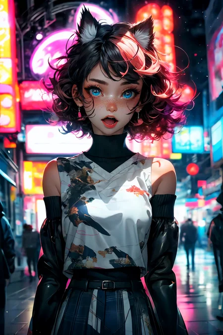 (best quality, masterpiece1.2), (detailed eye:1.2), intricate detail, depth of field, cat ear, 1girl,upper body, curly hair, fang, off shoulder, heterochromia, freckles, blush, skirt, large breasts, kneehighs, open mouth, fangs, all fours, from above, cat tail, pov, pov hands, catnip
<lora:more_details:0.4>
<lora:Cosmic anime-oil fusion v2:0.45>
<lora:AnimeVibesV3:0.55> animevibes,
<lora:3DMM_V11:0.5> 3DMM
<lora:midjourney_20230624181825:0.65> midjourney ,
<lora:LAS:0.3> cloud,colorful,
<lora:msw_locon-t2:0.7>
<lora:wuxia2:0.3> gu, shiny, shiny hair, shiny skin, shiny clothes