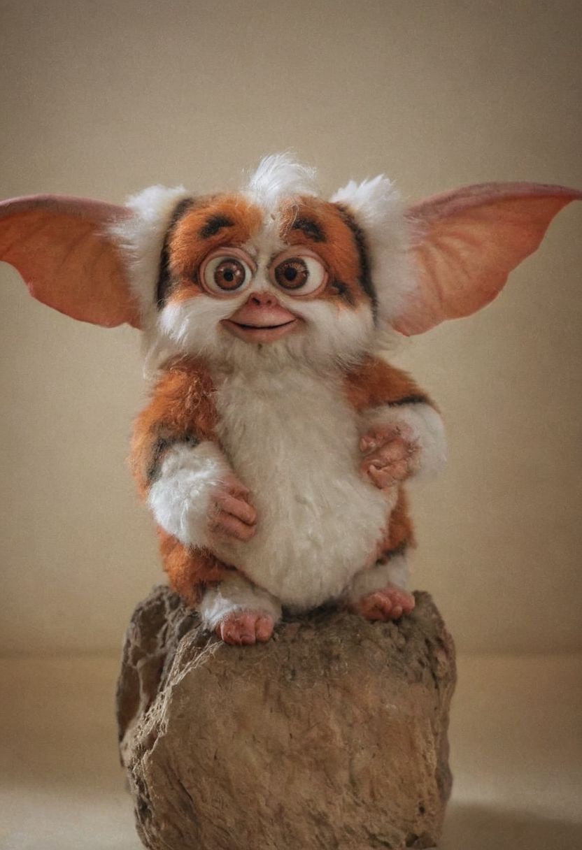A Gremlin Daffy Mogwai of the movie Gremlins 2,  amazing quality, masterpiece, best quality, hyper detailed, ultra detailed, UHD, perfect anatomy, portrait, dof, hyper-realism, majestic, awesome, inspiring, - a fluffy cute (xdaffyx:1.0) ,  cinematic composition, soft shadows, national geographic style,