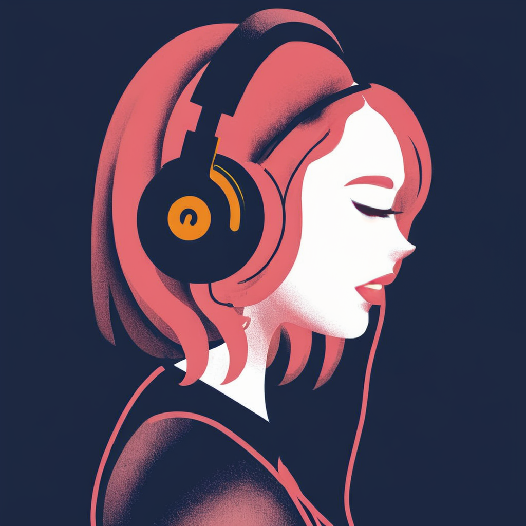 illstyle, illustration style, a woman with headphones on her ears and a pink hair is looking to the side <lora:Illustration_-StyleXL_kk:1>