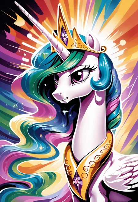 Score 9, score 8, score 7, 1girl, solo, Princess Celestia, feral, pony,
hud_m4x_4bstr4ct_styl, colorful, abstract,