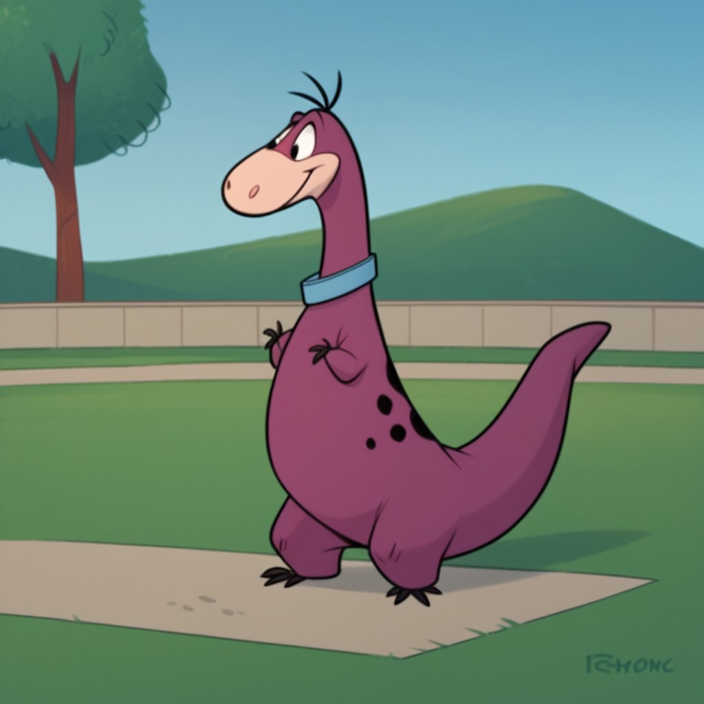 score_9, score_8_up, score_7_up, score_6_up, score_5_up, score_4_up, source_furry, dinofs, semi-anthro, male, purple skin, dinosaur, blue collar, in a park, standing, on hind legs,