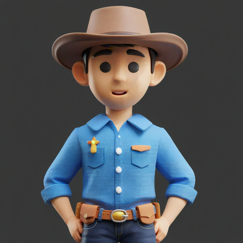 clay style,1boy,solo,short black hair,looking at viewer,cowboy_hat,blouse,upper body,3d,