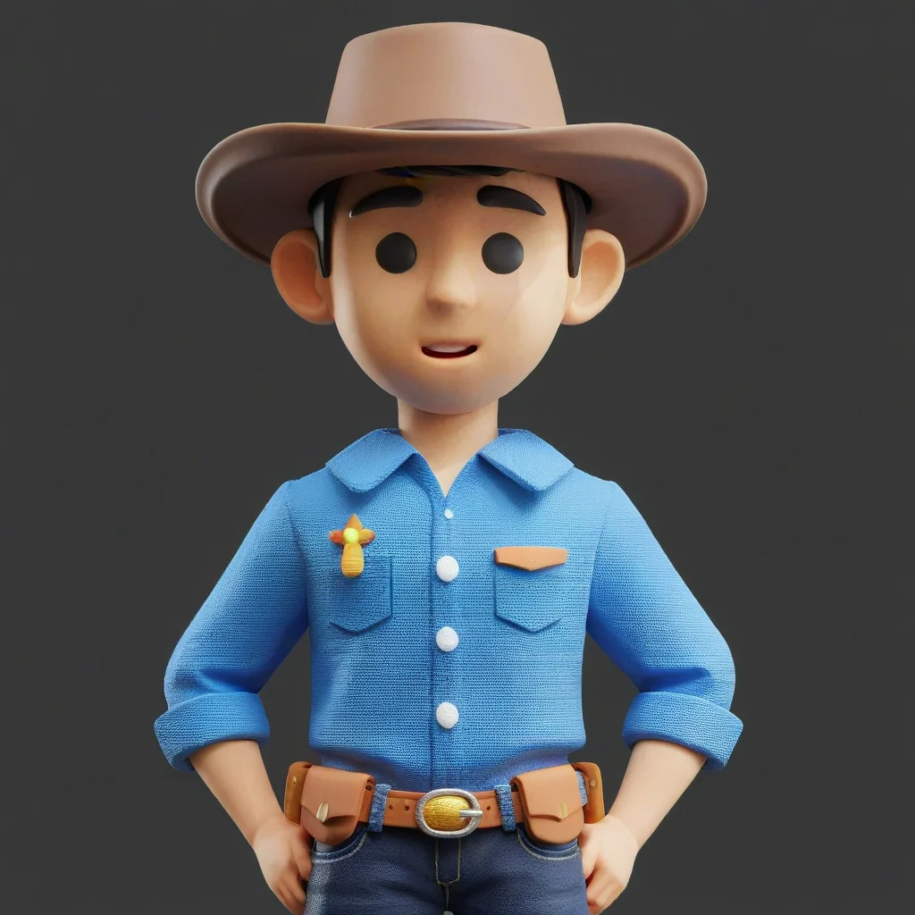 clay style,1boy,solo,short black hair,looking at viewer,cowboy_hat,blouse,upper body,3d,