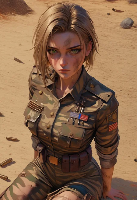 score_9, score_8_up, score_8_up, female, hight quality, best art, detailed , good quality, rendered details. Adorable. Hight resolution. perfect. very detailed, detailed small details, Slim figure, estetic, Erotic. girl, ((very bored, green eyes, camouflage n face, dust, dirty)), ((ww2 grey millitary uniform, dirty uniform, detiled, blood on uniform, dust on uniform)), ((She clouded over a damaged tank)), ((the Panther tank on behind half destroy, damage, bullet holes, crumpled armor, dust, rust)), ww2 german camouflage war uniform reference, detiled, small detsils, full body view, ((evening october time))