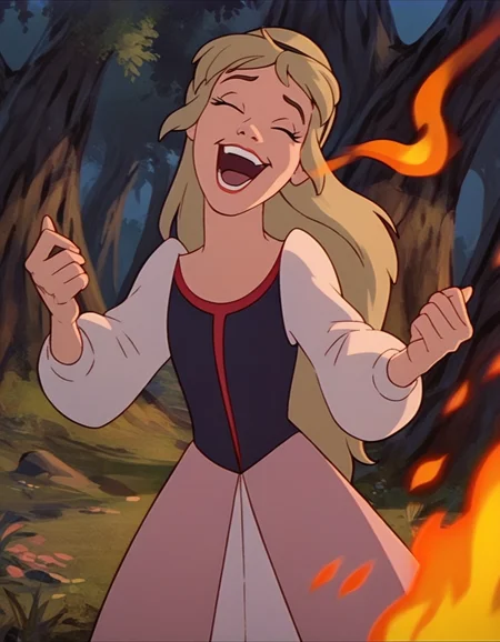 score_9,  score_8_up, score_7_up <lora:eilonwy-ponyxl-000050:1> eilonwy, dress, hairband,
1girl, solo, laughing, burning, embers, forest, night