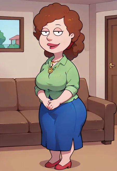 score_9,score_8_up,score_7_up,score_6_up,best quality, 1girl, solo, living room, couch, indoors,
BREAK
unnamed girl, brown hair, black eyes, (mature female:1.5), (plump:1.2), large breasts, gigantic ass, gigantic hips, green sweater, rolled up sleeves, blue skirt, shoes, own hand together, smile, looking at viewer, long skirt, half-closed eyes, necklace,