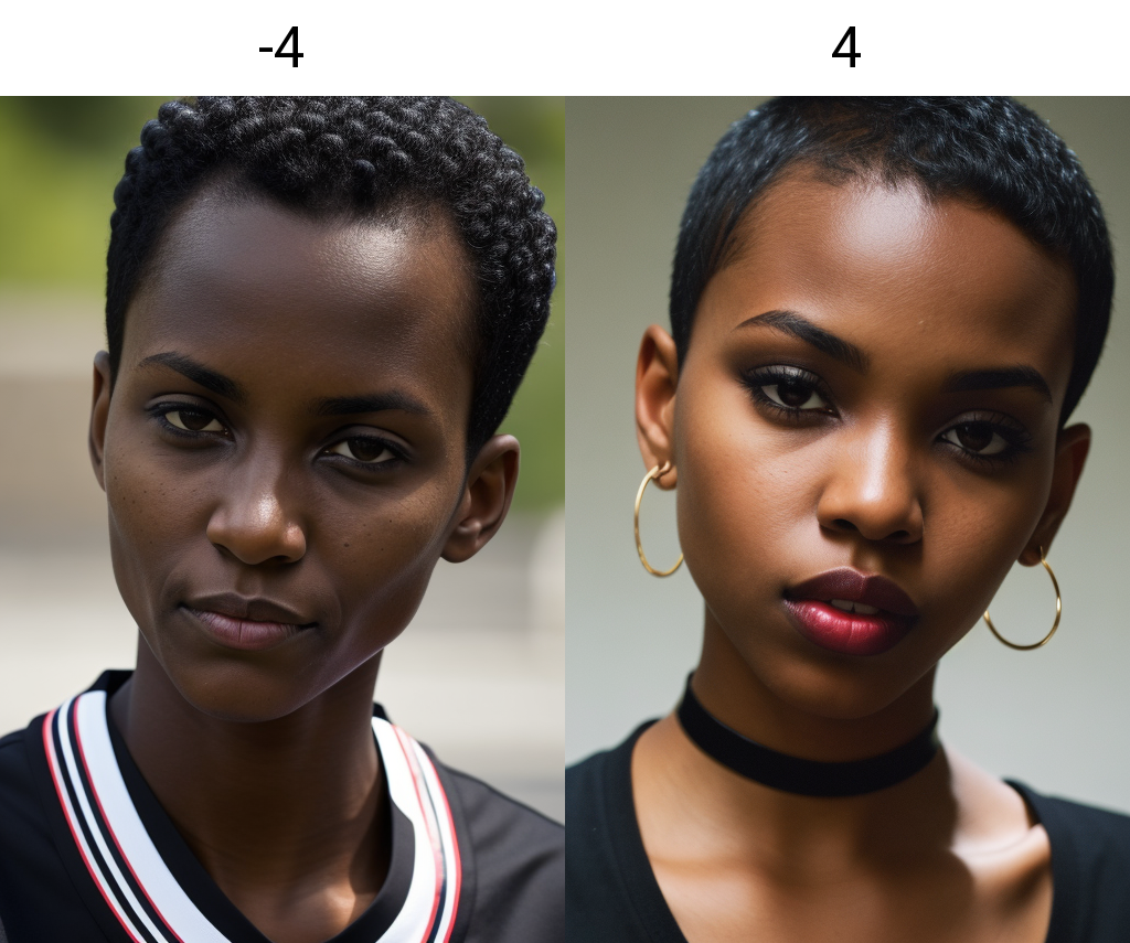 black woman, close-up, black shorts, black shirt, buzzcut, looking at viewer, low sharpness<lora:lip_slider_v2:-4>