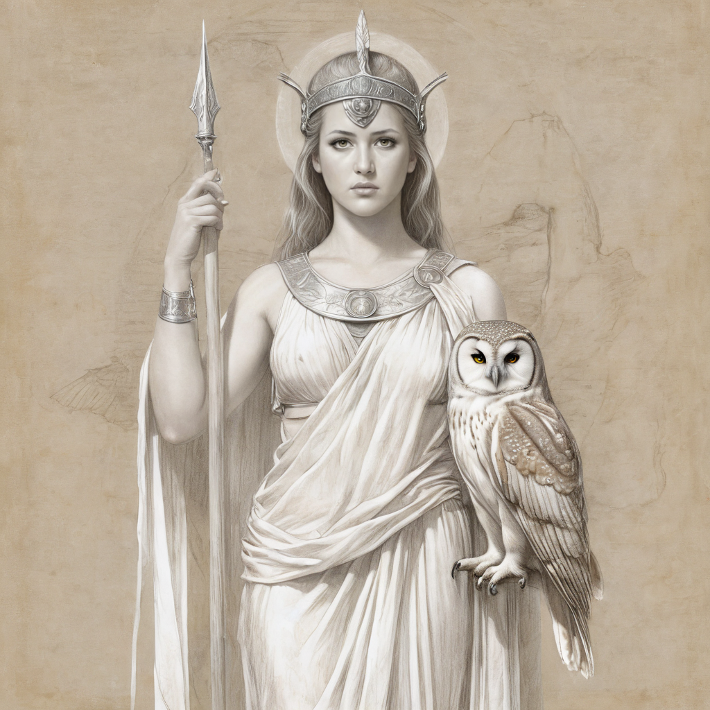 a silverpoint sketch of the Goddess Athena, holding spear, toga, owl on hand, ethereal beauty, white highlights, flat sketch, sharp lines
<lora:tsmarceau4:1> ysmarceau