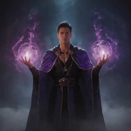 score_9, score_8_up, score_7_up, score_6_up, zPDXL, In dimly lit chamber, a dark and sinister figure stood tall. ((Draped in a black and purple robe adorned with glowing blue patterns)), the evil wizard surveyed his surroundings with a cold, calculating gaze. The room was shrouded in a thick purple fog, adding to the eerie atmosphere. The wizard's power was palpable, emanating from him like a dark aura. As he raised his arms and began to chant, the mist around him began to swirl, as if alive and responding to his commands, ((highly detailed old face with wrinkles and scars)) ,<lora:Concept Art Twilight Style SDXL_LoRA_Pony Diffusion V6 XL:0.8>, <lora:sinfully_stylish_SDXL>