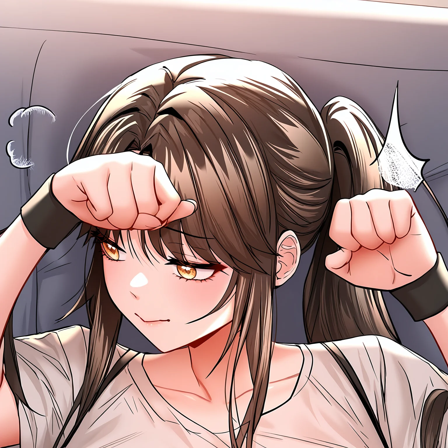 masterpiece,best quality,newest,absurdres,highres,<lora:noobai_ep11_stabilizer_v0.138_fp16:1>,<lora:Im Iyu:1>,im iyu,brown hair,paw pose,