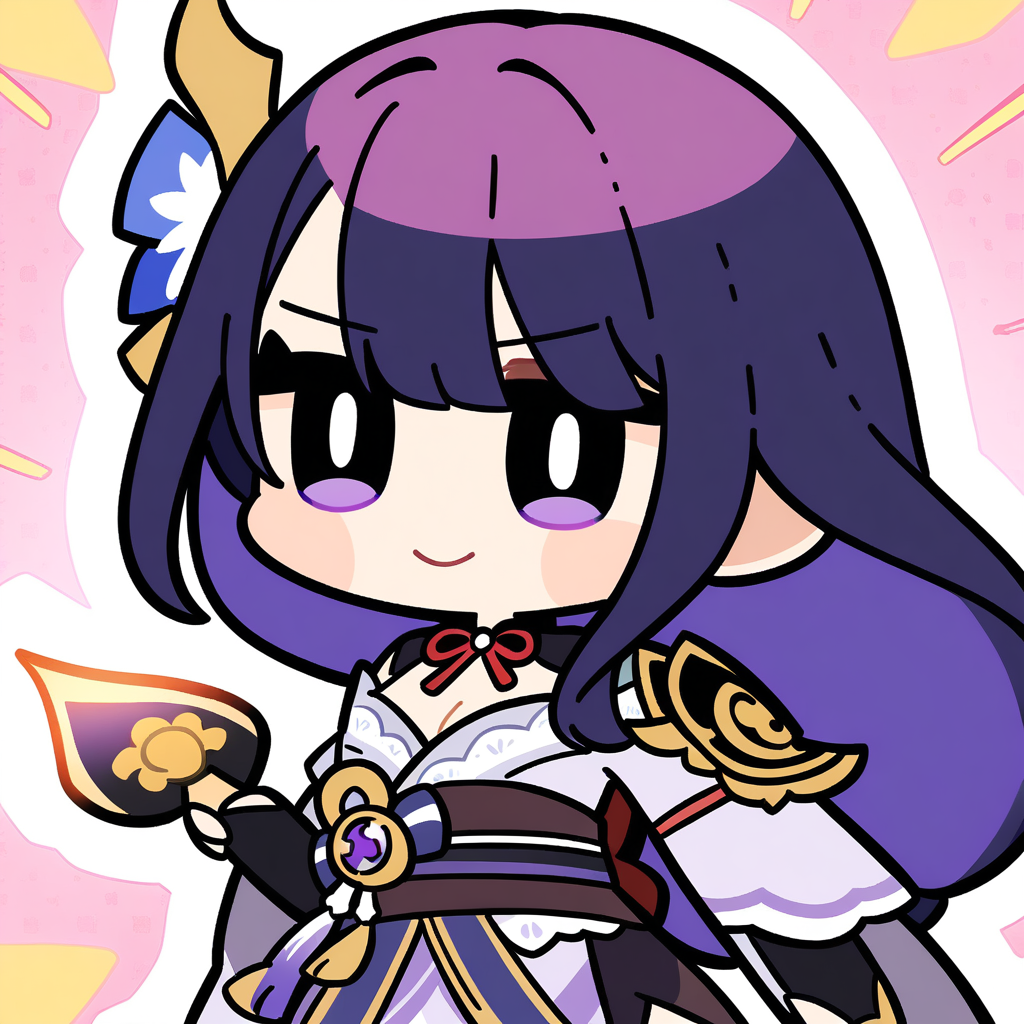 (bkub_\(style\):0.8), 1girl, raiden shougun, genshin impact, solo, holding sword, cleavage, |_|, light smile, safe, newest, masterpiece, very aesthetic