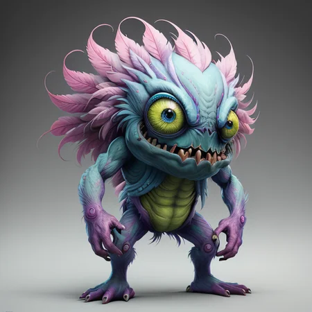 A fantz monster design, feathers, ultra detailed, <lora:CartoonCreatures:0.7> <lora:Creatz1:0.2>  <lora:mschstyle:0.3>
