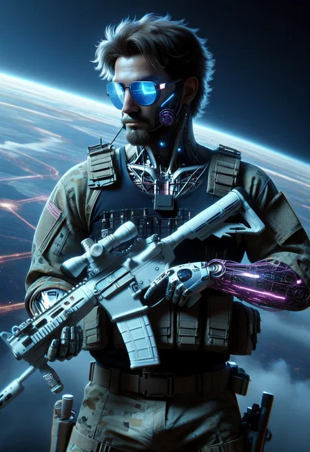 score_9, score_8_up, score_7_up, score_6_up, score_5_up, score_4_up, masterpiece, trending on artstation, high quality, Pixel-perfect precision, pristine detail, 8K resolution, high fidelity, Insane quality, <lora:Holding_Weapon_Lora_-_For_Pony_models:1> ho1ding-weap0n, 1boy, holding rifle, military, standing, wearing tank top, cyberpunk