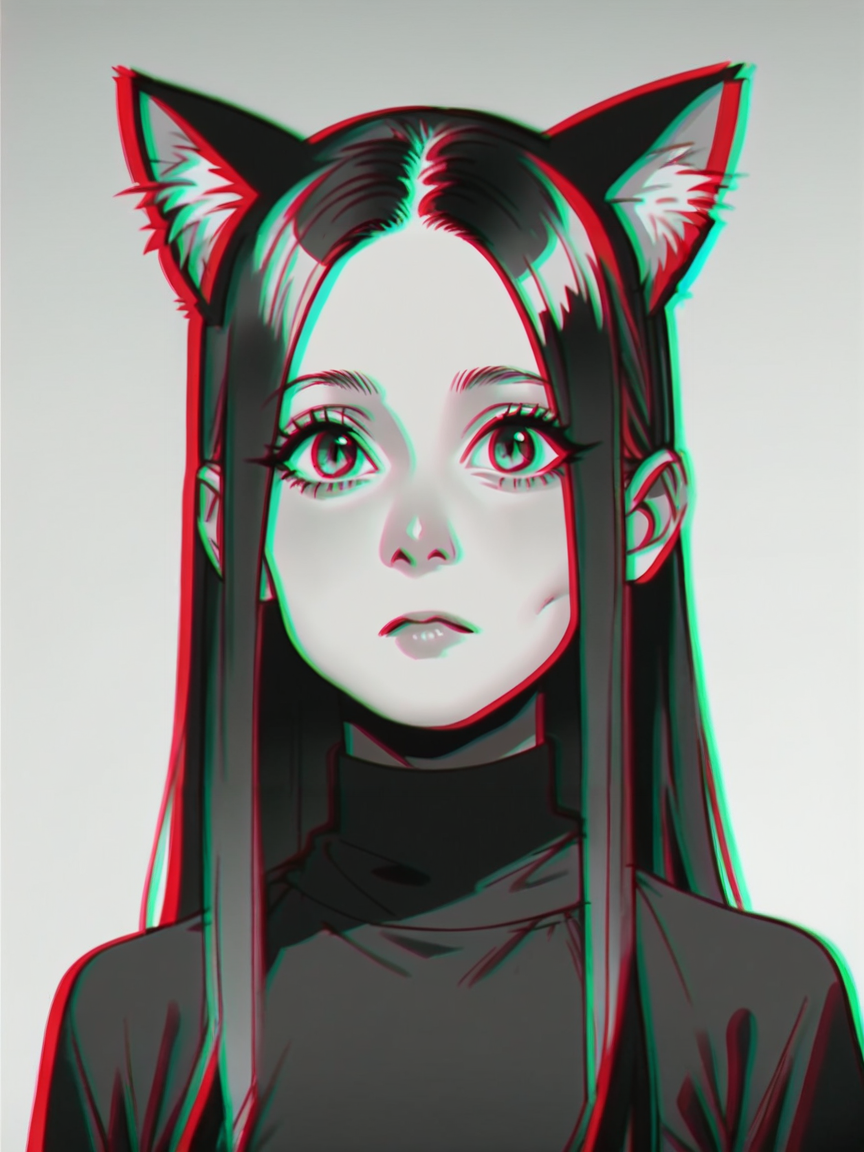 Ugly score_9, score_8_up, score_7_up, score_6_up,  <lora:chr0m4XLP:0.8> chr0m4, 1girl, anime screencap, chromatic aberration, cat ears, long hair,