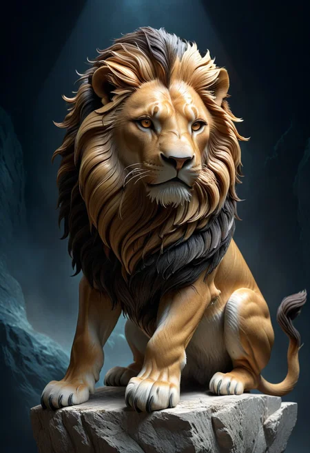 3D render of a majestic lion sculpture, hyper-realistic, intricately detailed fur, powerful stance, dramatic lighting, by Robert Kondo and Paul Komoda, high resolution, polished marble texture, museum quality display, showcasing strength and grace, with a naturalistic background.
3d-rendering, concept-art, digital, dreaminess, futuristic, multimedia, sculpture, virtual-reality
concept-art, awesome full color, fantasy, epic, majestic, magical, dreamy, perspective, light and shadow, moody, epic,
beautiful, painterly, aesthetic, textural, vivid, vibrant, intricate details, highly detailed, ultra-detailed, absurdres,
aidmamj6.1, WhiteMold