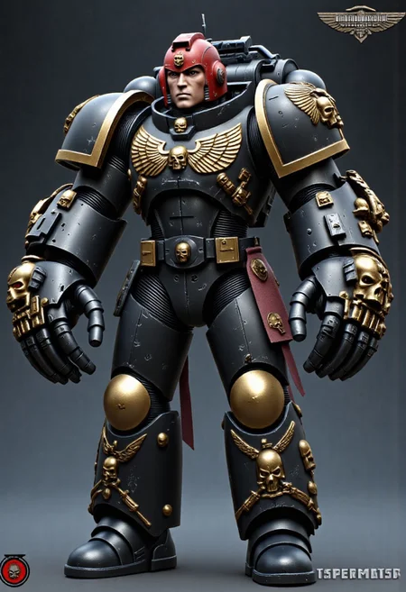 Score_9_up, absurdres, Source: GamesWorkshop, best quality, expressive eyes, perfect face, space marine, Deathwatch Astartes Chapter sergeant with large power fists, red astartes helmet, power armor, full body, volumetric lighting project unreal engine, mantisdetailerse, adddetails, DeathW40k, <lora:warhammerAdeptus_v1:0.7>,