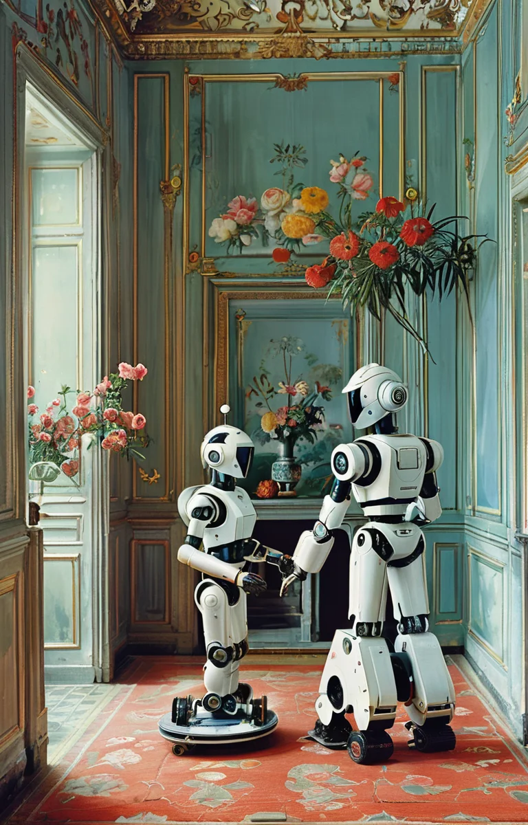 masterpiece,best quality,<lora:tbh365-sdxl:0.8>,illustration,Style of Karen Knorr portrait of Housework robots