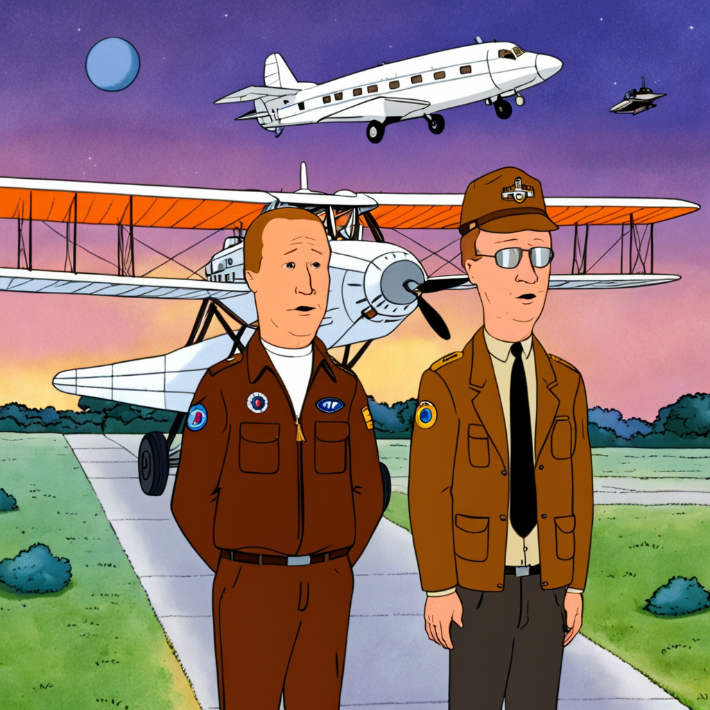 cartoon of  Wright Brothers  in a scene from a Contemporary Sci-Fi movie, directed by Wes Anderson
(in kingofthehill style:1.5)
<lora:xl_more_art-full_v1:0.5> <lora:add-detail-xl:0.45>  <lora:kingofthehillstyleXL_v.10.1:0.8>