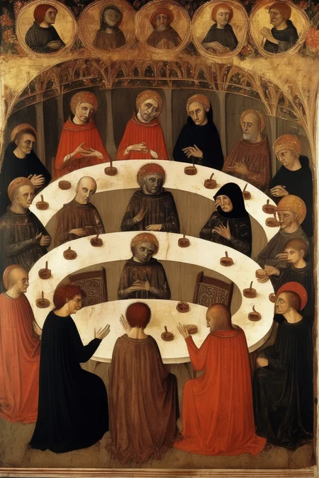 <lora:Simone Martini Style:1>Simone Martini Style - Thank God For Mental Illness. Group Therapy. medieval. Dark age.