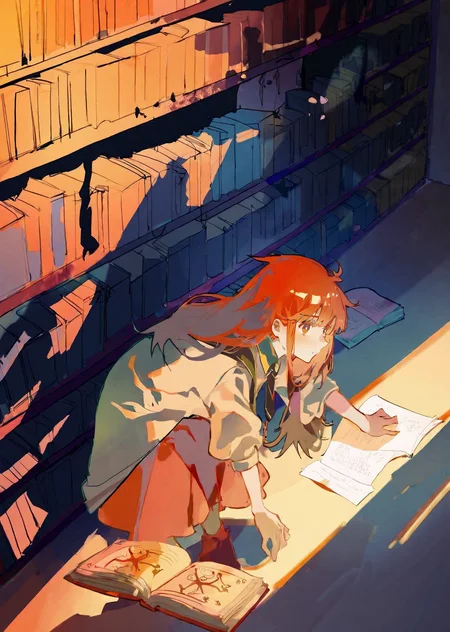 by sho,by demizu posuka
1girl explores a dimly lit attic filled with old books, casting eerie shadows on the walls. close up qurare magic library,
masterpiece, best quality, high quality, highres, absurdres, very detailed, high resolution, sharp, sharp image, 8k, vivid, colorful, stunning, anime