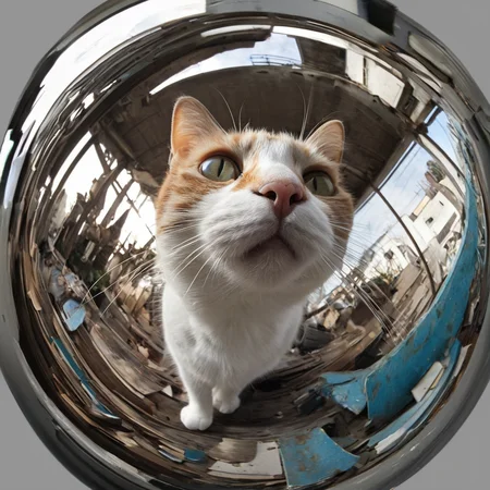 masterpiece,best quality,<lora:tbh323-sdxl:0.6>,illustration,cat in fisheye,