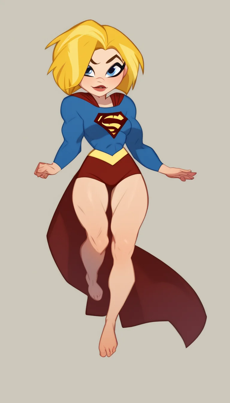 score_9, score_8_up, score_7_up, 1girl, solo, kara, short hair, blonde hair, blue eyes, makeup, supergirl, simple background, dynamic posing, full body shot, normal waste,<lora:Pony_QualityV4.0> <lora:IndigoToonMix_Style-000010> <lora:blmn-sdxl>