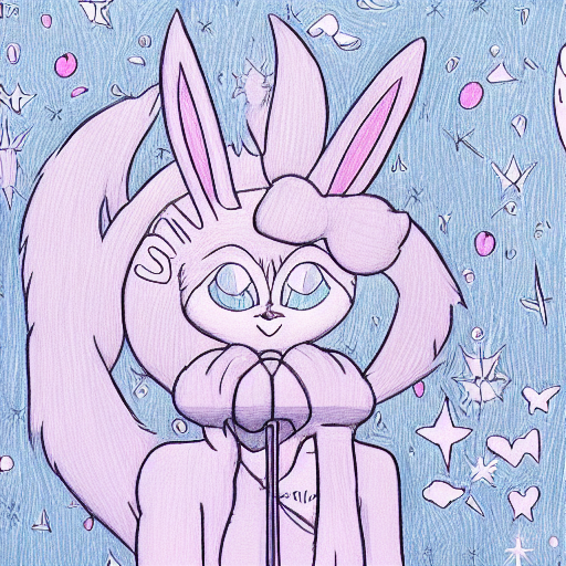 star (symbol), happy, whiskers, microphone stand, blue eyes, rabbit tail, looking back, building, furry