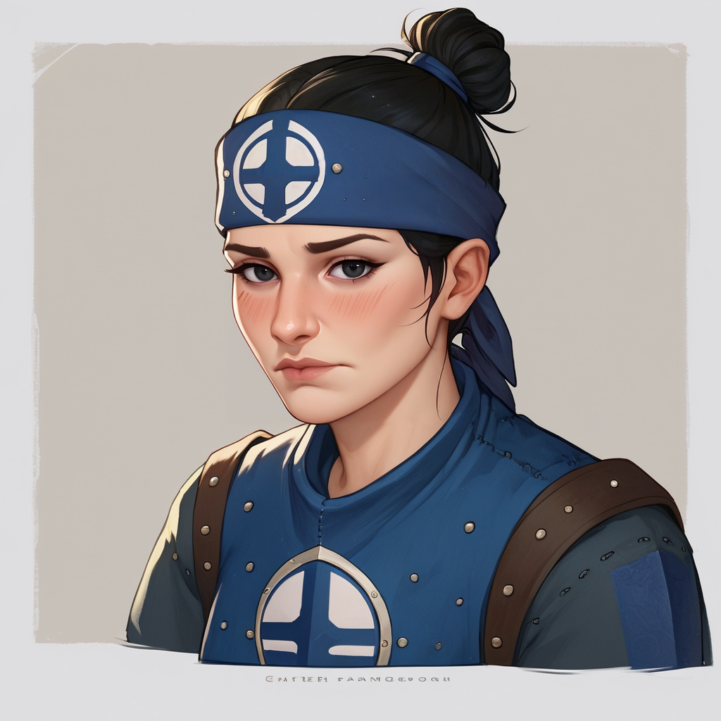 score_9, score_8_up, score_7_up, score_6_up, warm lighting, bust,
CathayGunner, blue armor, single bun, topknot, bandana, black hair, black eyes, mature woman, voluptuous,
looking at viewer, blush, horny, aroused,
white blank background,
<lora:Cathay_Gunner:0.8>