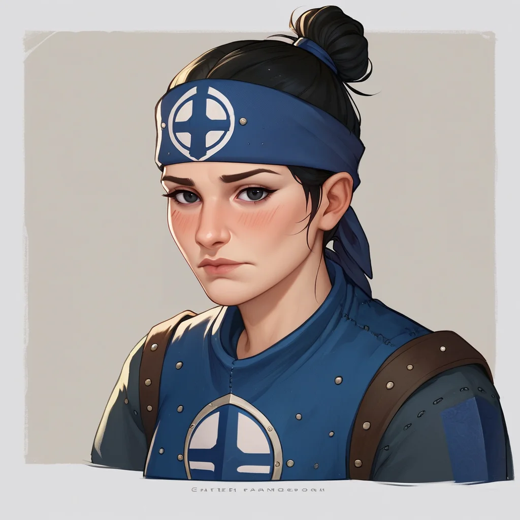 score_9, score_8_up, score_7_up, score_6_up, warm lighting, bust,
CathayGunner, blue armor, single bun, topknot, bandana, black hair, black eyes, mature woman, voluptuous,
looking at viewer, blush, horny, aroused,
white blank background,
<lora:Cathay_Gunner:0.8>