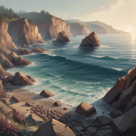 score_9, score_8_up, score_7_up, score_6_up, score_5_up, score_4_up, zPDXL2,source_anime,rating_questionable, <lora:Coast:0.8> co4st, outdoors, ocean, rock, coast