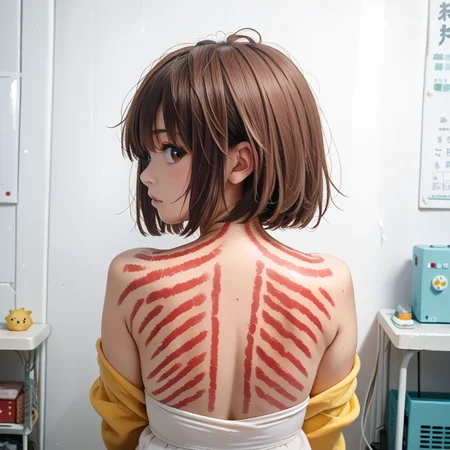 score_9, score_8_up, score_7_up, source_anime, masterpiece, best quality  , 1girl,  back, kerokan, solo, looking back, chara_\(undertale\), <lora:kerokan:1.3>
