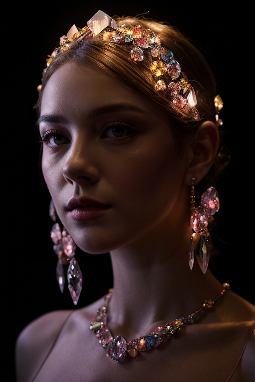 (Colorful crystal cluster with light melding together to form a human girls face and bust:1.2), (skin made out of crystal formations), living crystal. photo, studio lighting, sony a7, 35mm, best quality, masterpiece, 8k, uhd, hyperrealistic, big depth of field, concept art, colors, hyperdetailed, hyperrealistic, (big depth of field), (moody lighting), (ambient light), ((cinematic)), <lora:add_detail:0.6>, <lora:uzaa:0.5>