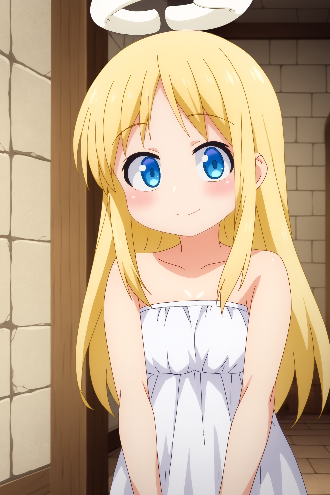 Crimvael, solo, smile, anime coloring,  rating_safe, indoors, looking_at_viewer <lora:Ishuzoku_Reviewers-Crimvael-PDXL:0.8>