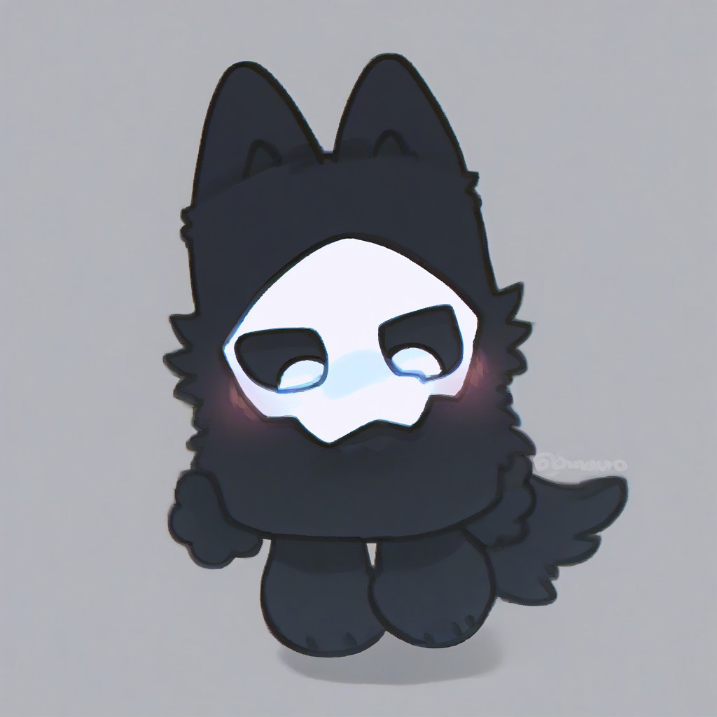 score_9, score_8_up, puro, black latex, furry, changed, white eyes, white mask, black fur, 1boy, solo, conswayo_, cute style, cute, 2d, simple background, (blush)