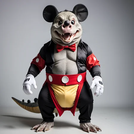 <lora:person_XL_chonkasaurus:0.5> photograph of (chonkasaurus:1), dressed as micky mouse