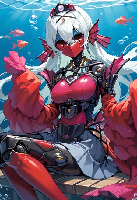 (score_9:0.9),score_8_up,score_7_up,rating_explicit,(zPDXL),(zPDXL3),
<lora:Tearlaments Kashtira PonyXL v1:0.77>,tearlaments kashtira,black tiara,red detached sleeves,red dress,1girl,solo,underwater,looking at viewer,red mask,science fiction,red calf fins,robot,mechanical mermaid,machinery,sleeves past wrists,black pleated skirt,no eyes,sitting
