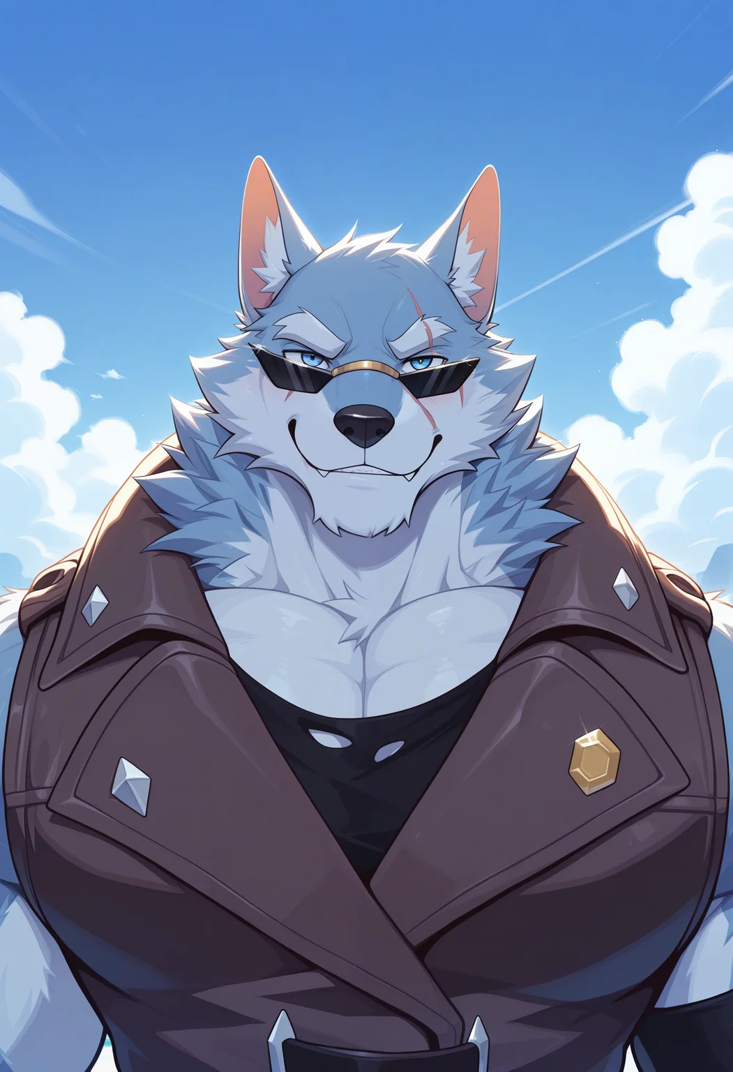 masterpiece, best quality, amazing quality, solo, 1boy, FreddyDL, Sunglasses, vest, face focus